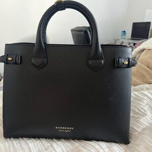Burberry Black Leather Tote with Gold Accents
